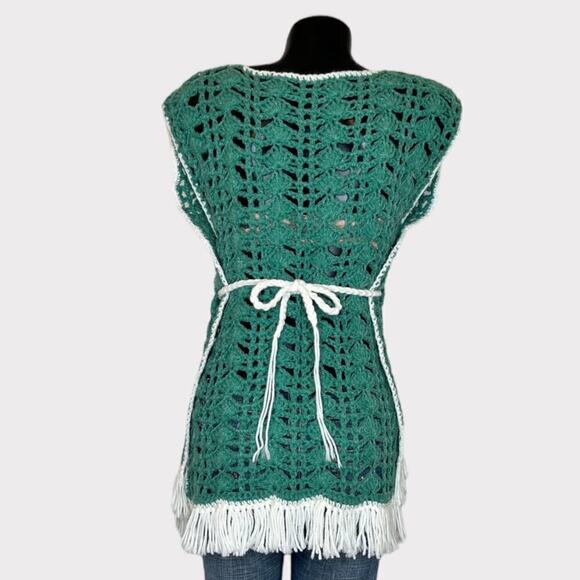 Handmade VINTAGE Womens Crocheted Boatneck Smock Vest OS Chunky Knit Elf Holiday - Picture 3 of 6